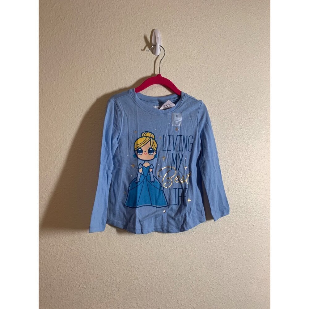 NWT Old Navy Cinderella Print Long Sleeve T-Shirt Toddler Girls Size 3T Blue AC3